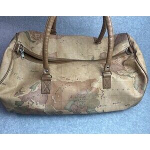 Magellan World Map Large Duffle Carrying Bag Color Tan Brown Weekender Tote
